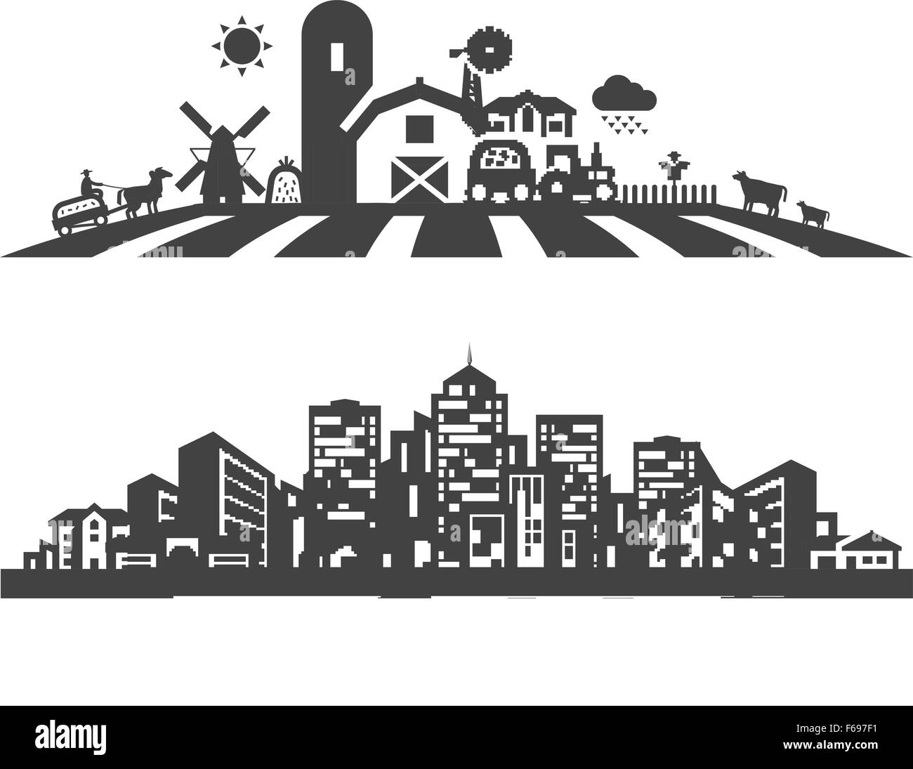 La ville et la ferme modèle de conception de logo vector. jardinage, horticulture ou de biens immobiliers, de construction, d'icônes Illustration de Vecteur