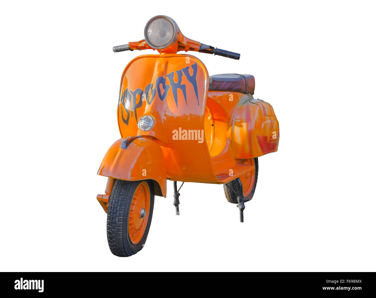 Vintage moto orange sur fond blanc Banque D'Images
