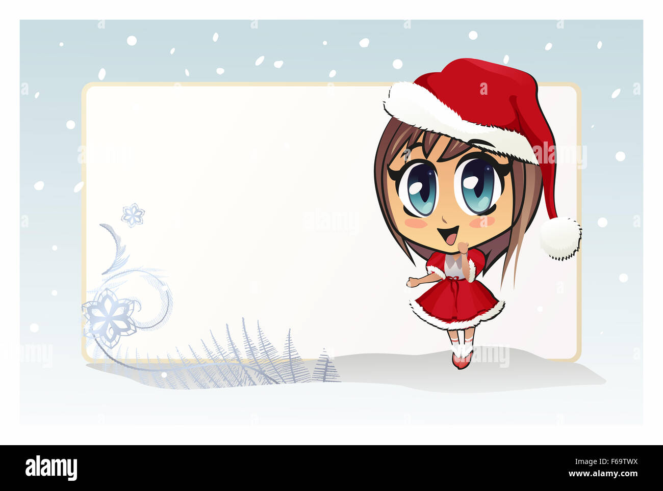 Le vecteur illustration de la Noël Smiling Girl wearing Santa Hat. Joyeux Noël !. Il y a copie Espace Banque D'Images