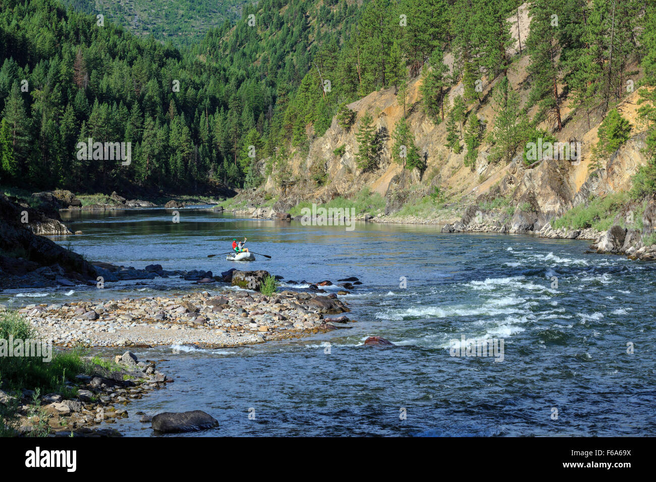 La pêche sur la rivière Clark Fork au-dessous de la bouche de Fish Creek près d'Alberton, Montana Banque D'Images