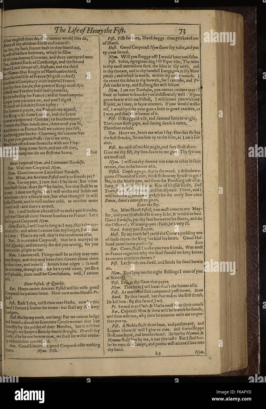 Page 5 de la première édition Folio de 'la vie de Henry V' de William Shakespeare, un drame historique clé de Shakespeare. Banque D'Images
