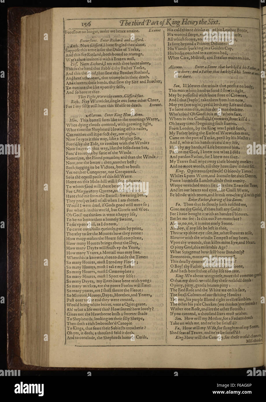 Page de la première édition Folio de 'la troisième partie du roi Henry VI' de William Shakespeare, une pièce historique importante. Banque D'Images