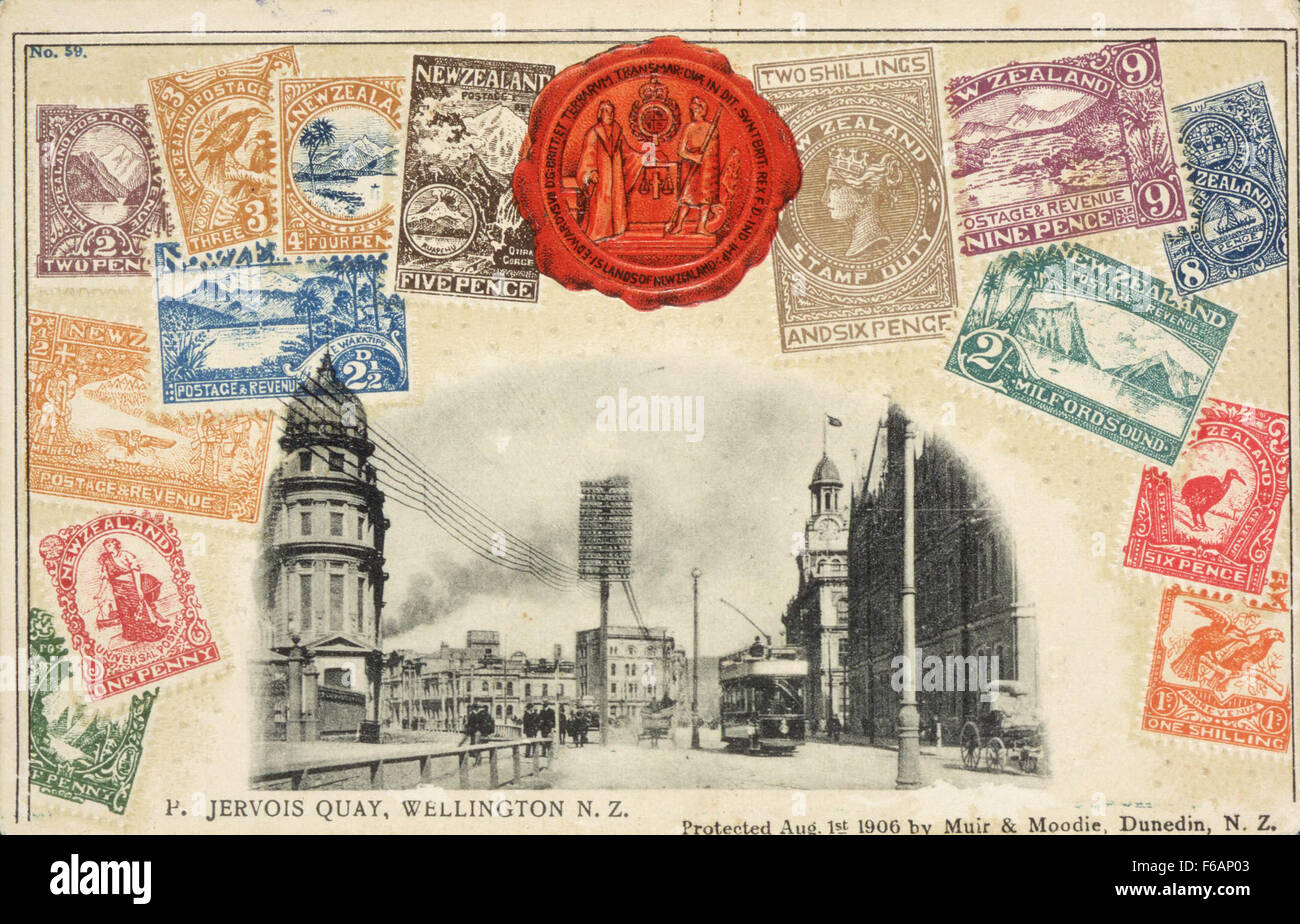 La Nouvelle Zélande carte timbre P Jervois Street, Wellington, NZ Banque D'Images