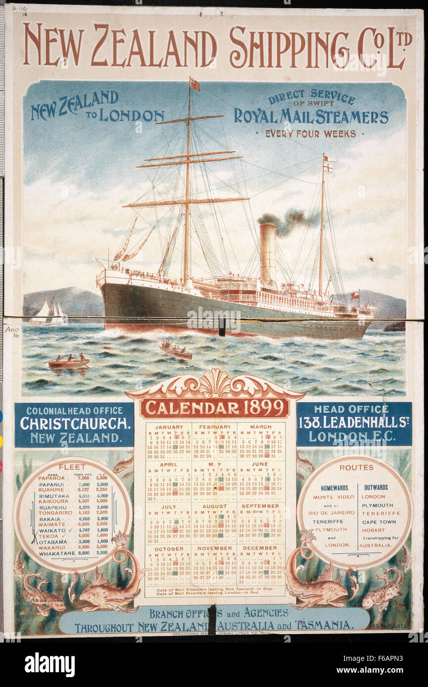 Presants, Philippe Robert, 1867-1942 La Nouvelle Zelande Voyage Calendrier Co Ltd Banque D'Images