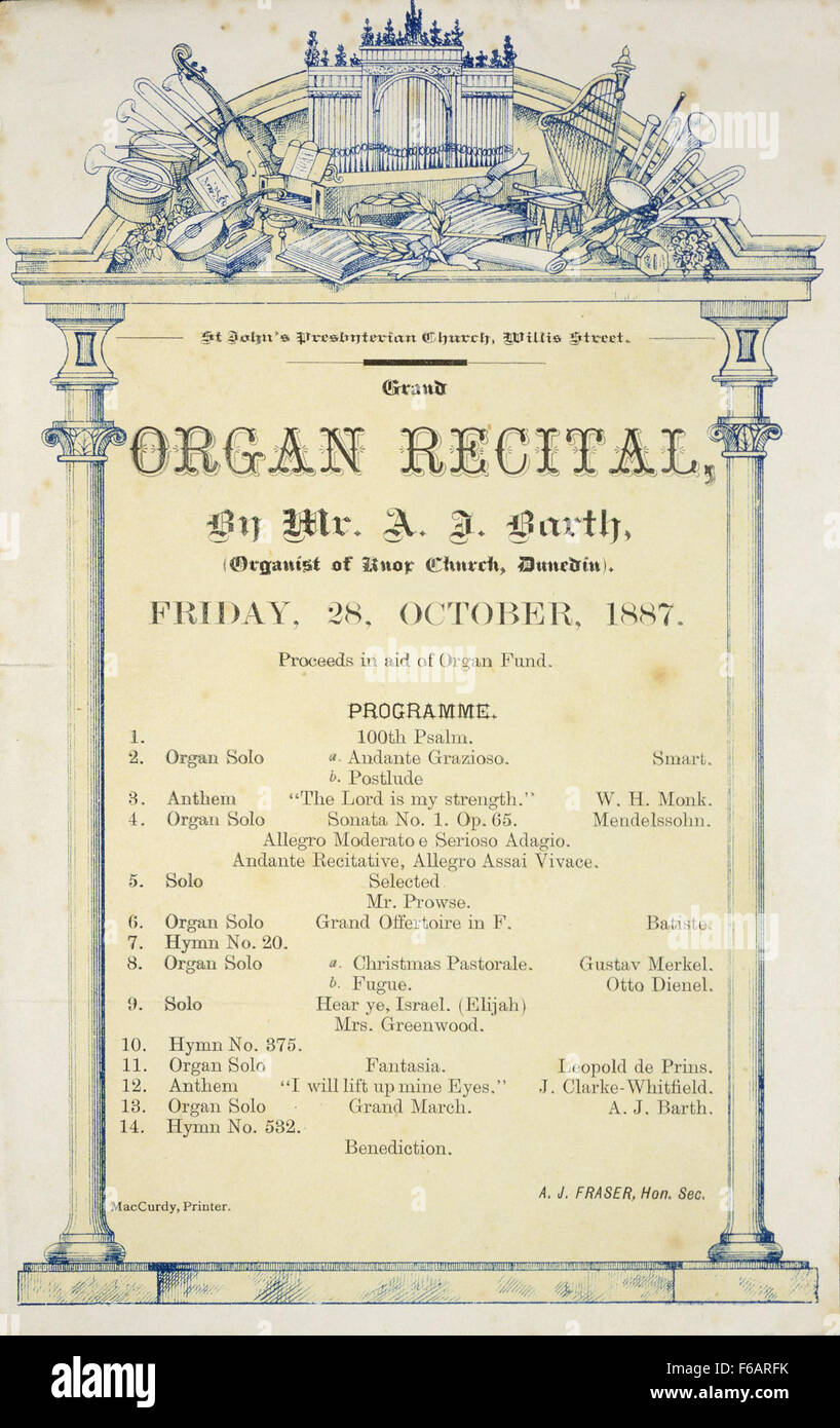 St John's Presbyterian Church, Willis Street Grand récital d'orgue d' Banque D'Images