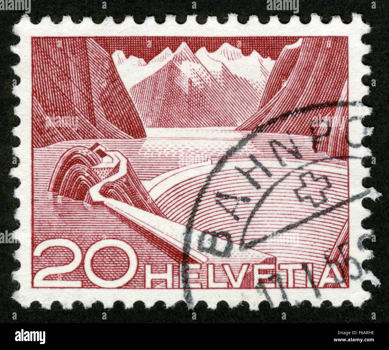 La Suisse, post mark,paysage,timbres Banque D'Images