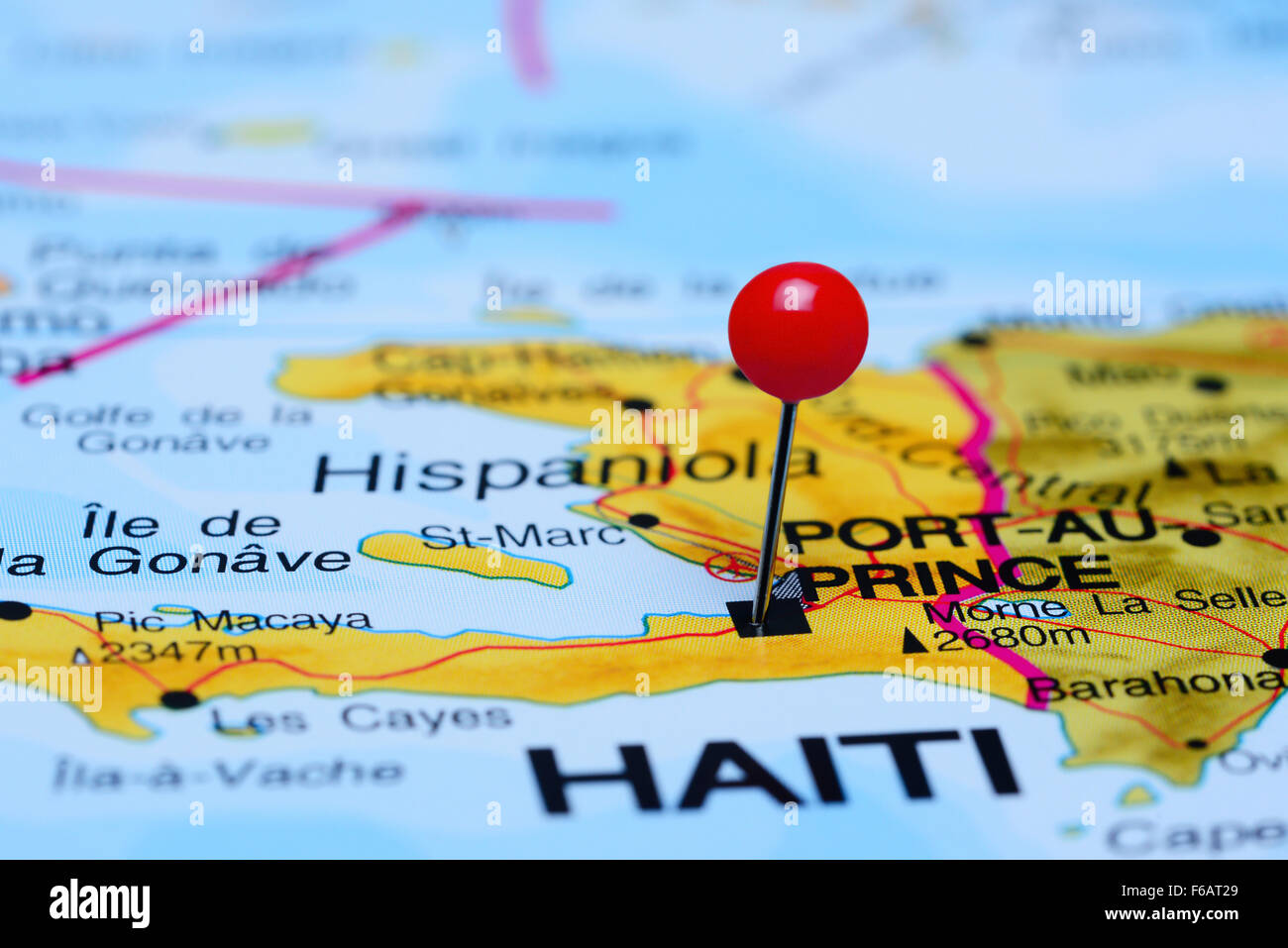 Port-au-Prince coincé sur une carte d'Amérique Banque D'Images