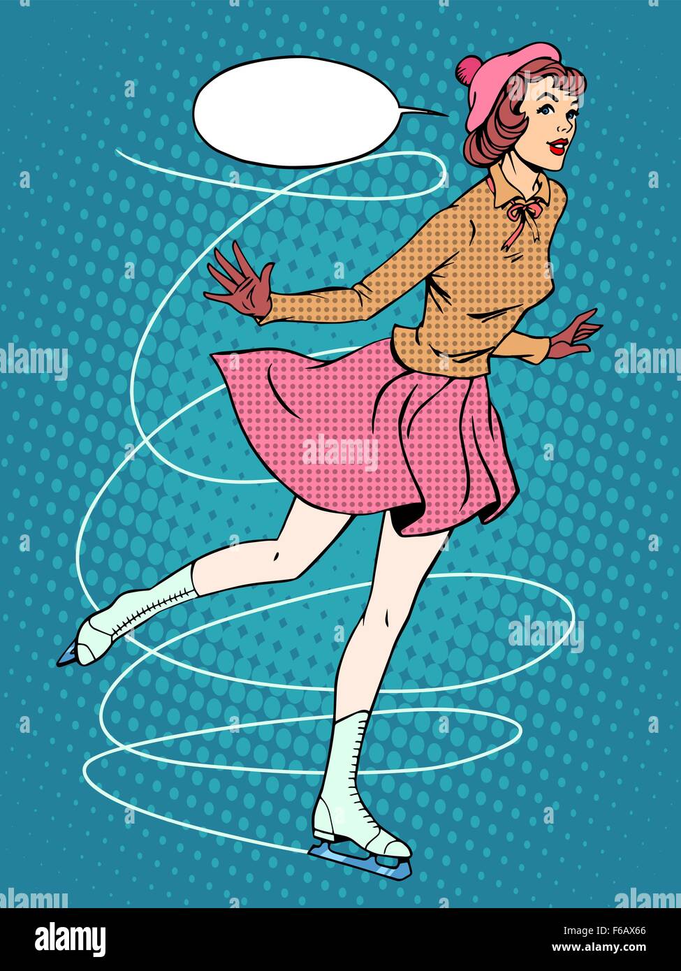 La patineuse artistique femme sport rétro Illustration de Vecteur