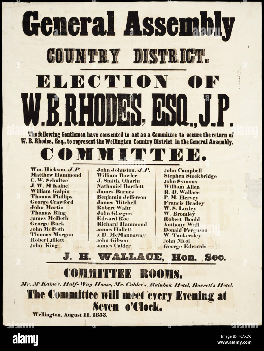 Assemblée générale, élection du district Pays W B Rhodes, esq, Banque D'Images