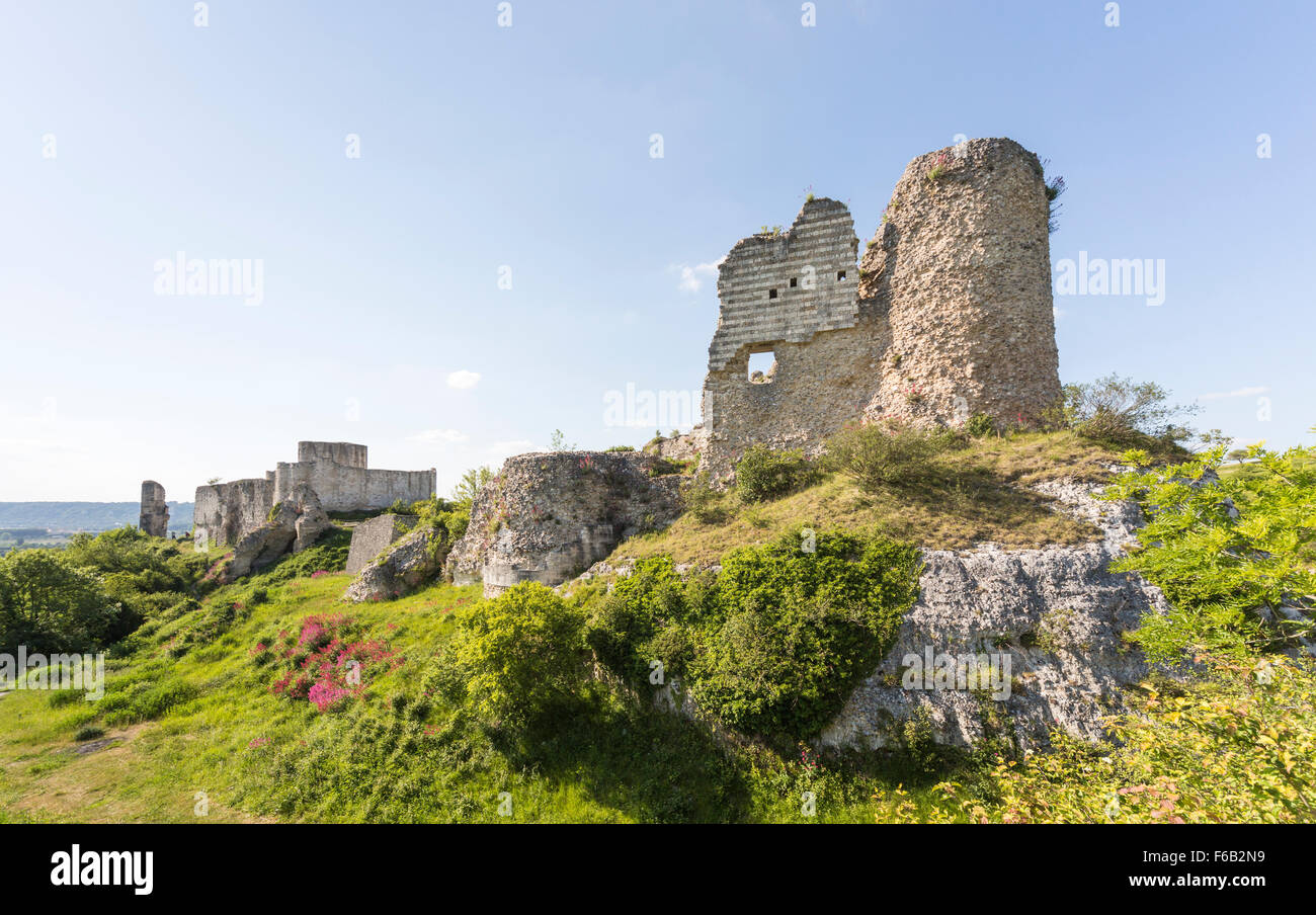 Château Gaillard, les ruines d'un château médiéval construit par le roi Richard I, Les Andelys, une petite ville de Normandie, du nord de la France Banque D'Images