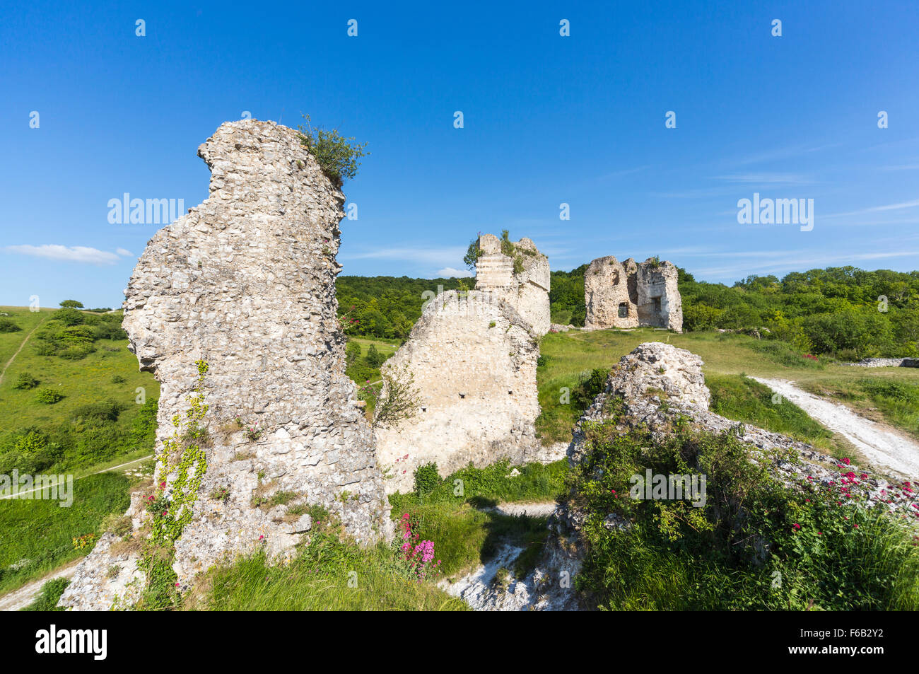 Château Gaillard, les ruines d'un château médiéval construit par le roi Richard I, Les Andelys, une petite ville de Normandie, du nord de la France Banque D'Images