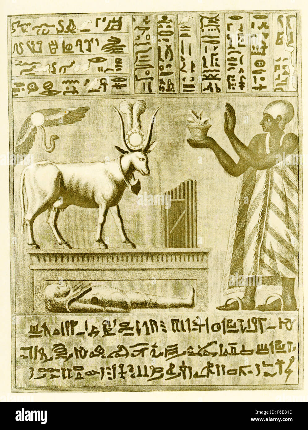 Cet art et le texte faisait partie d'un manuscrit égyptien qui a été trouvée dans la fauche d'une ancienne momie égyptienne. Cette illustration date de 1903 et a paru dans le livre Histoire de l'Égypte par l'égyptologue français Gaston Maspero. Banque D'Images