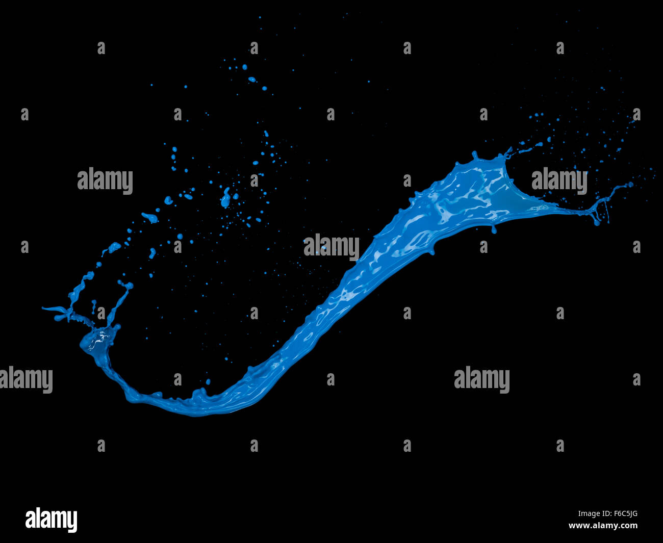 Splash de peinture bleue sur fond noir Banque D'Images
