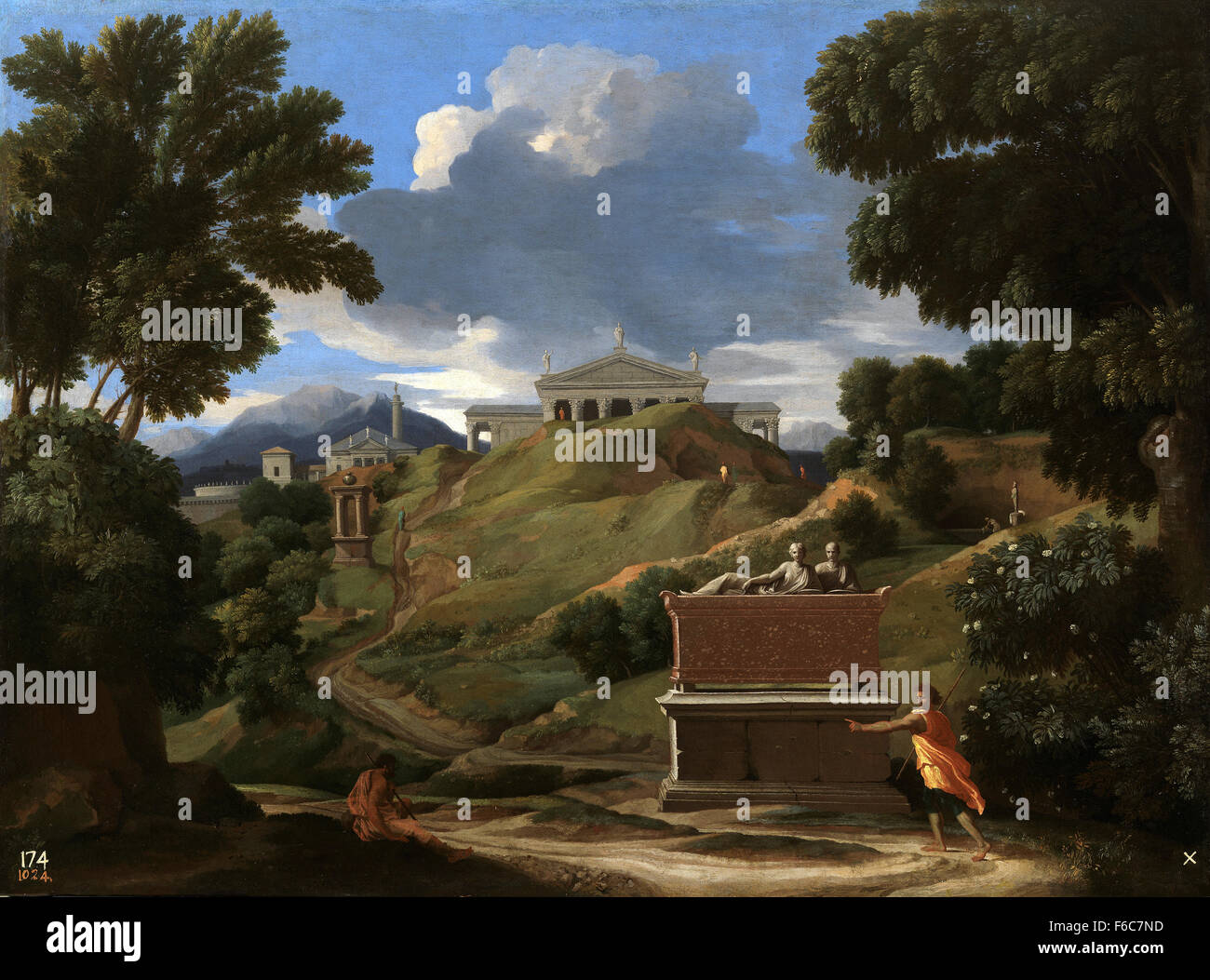 Nicolas Poussin - paysage avec un tombeau et deux chiffres Banque D'Images
