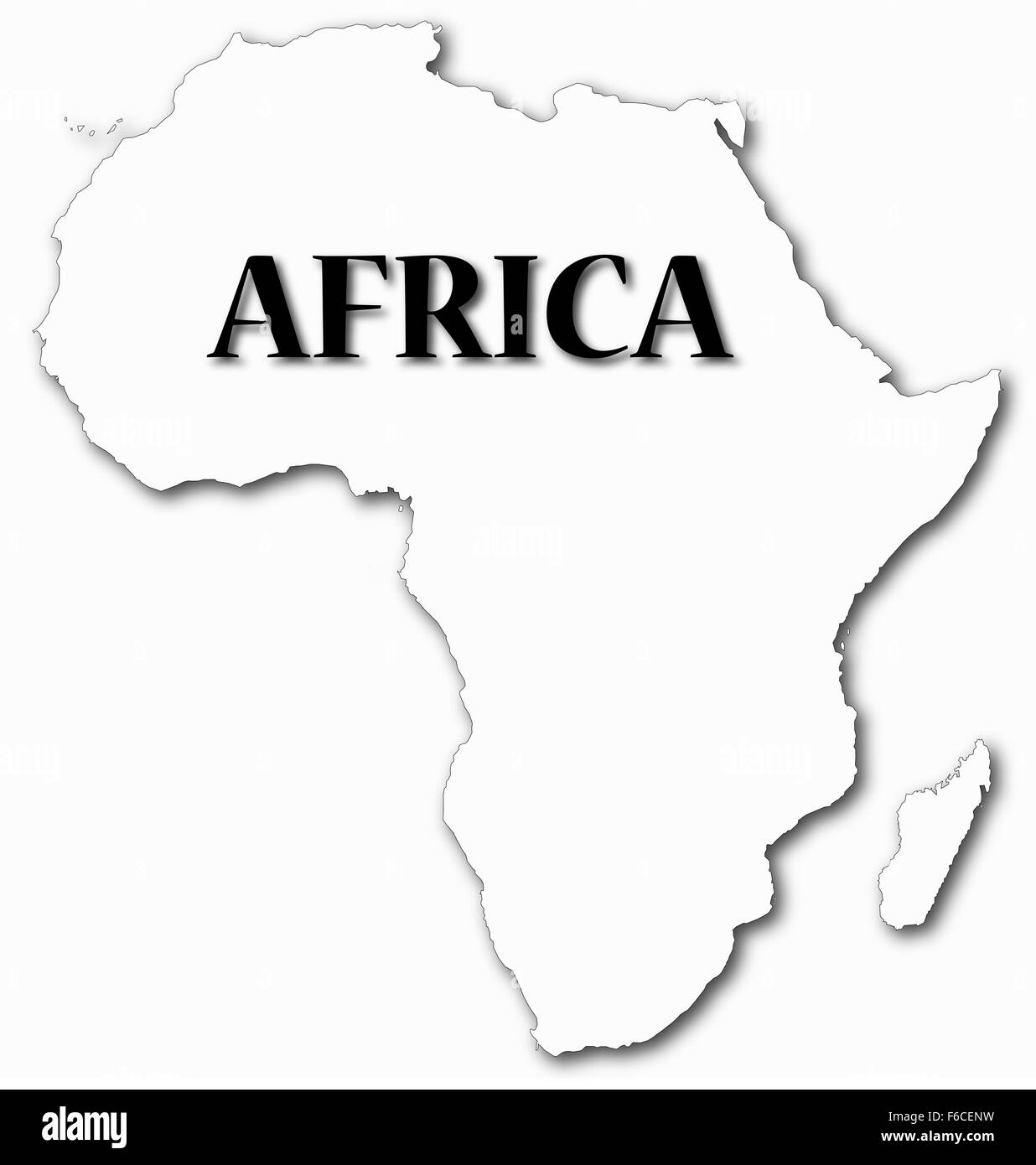 Une carte de l'Afrique avec le texte et l'ombre isolé sur fond blanc Banque D'Images