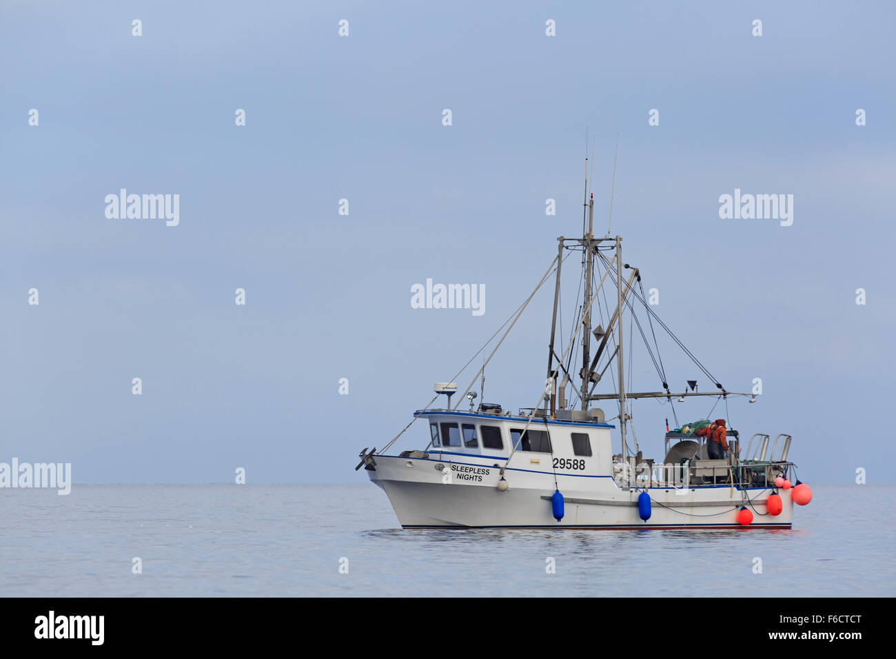 La pêche au filet maillant de saumon kéta dans le détroit de Géorgie, près de Nanaimo, île de Vancouver, Colombie-Britannique Banque D'Images