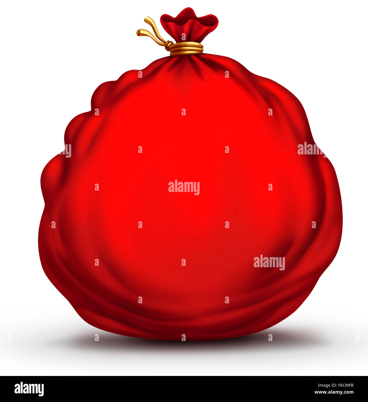 Père Noël sac cadeau rouge ou maison de vacances sac actuel objet avec copie vierge ou l'espace pour le texte comme un élément de noël pour célébrer la tradition de l'hiver. Banque D'Images