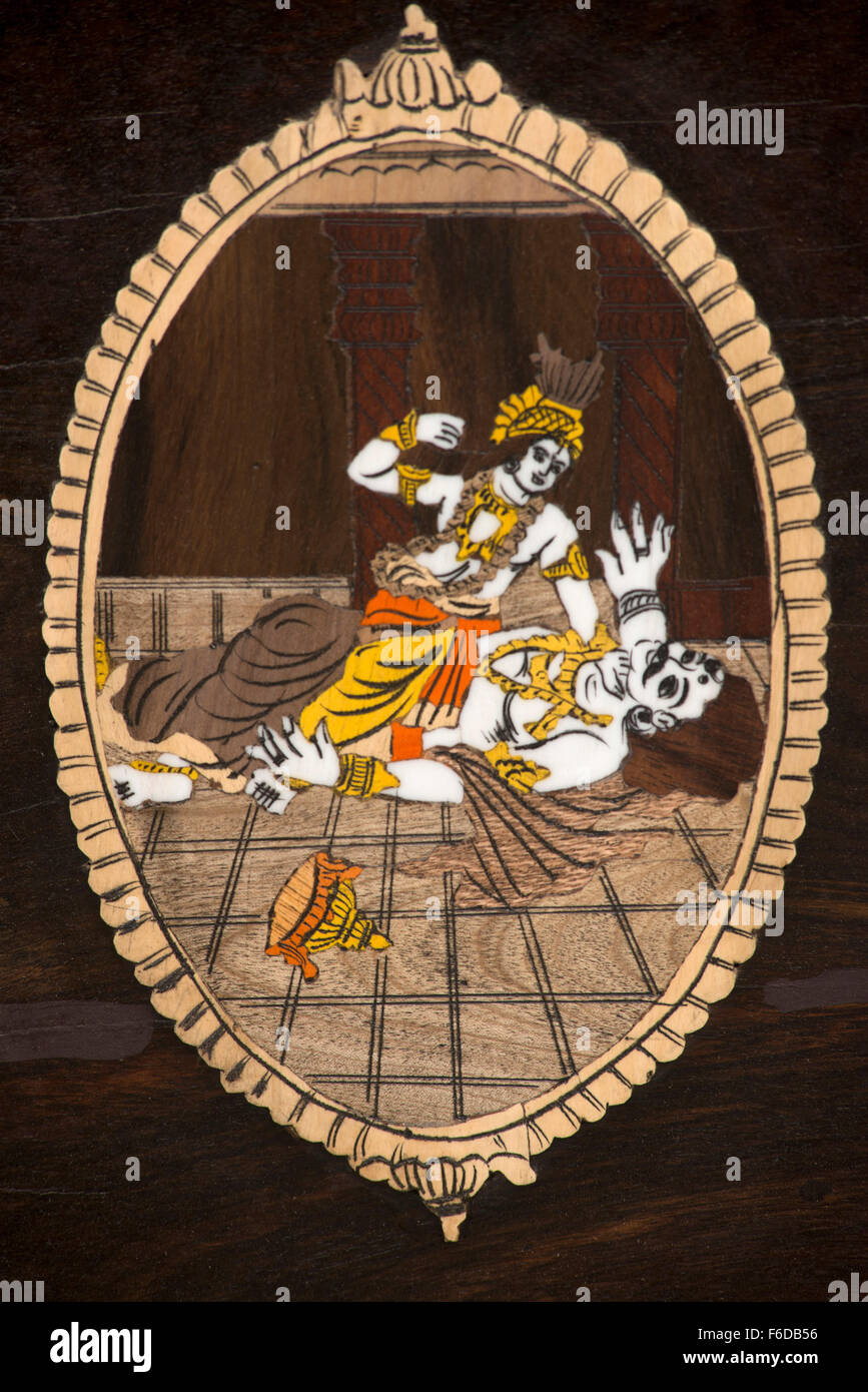 La peinture du Seigneur krishna tuant kansa, surajkund mela, Faridabad, Haryana, Inde, Asie Banque D'Images