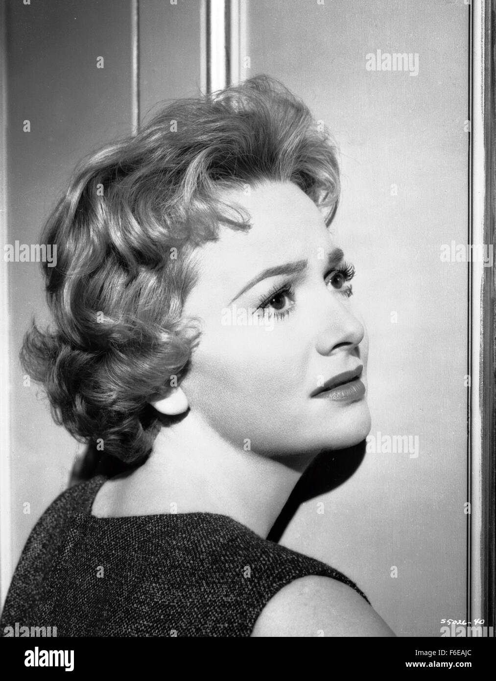 DATE DE SORTIE : Octobre 23, 1959. Titre du film : la diffamation. STUDIO : Metro-Goldwyn-Mayer Studios britanniques. PLOT : un pilote commercial de la Californie voit une émission diffusée à Londres d'une des entrevues avec Sir Mark Lodden à son domicile. Le Canadien est convaincu que le baronnet est une fraude, qu'il s'agit en fait d'un acteur à l'apparence appelé Frank Welney. Le Canadien, le baronnet, et l'acteur étaient tous prisonniers dans le même camp allemand pendant la guerre et se sont échappés ensemble. L'un d'entre eux ont disparu au cours de l'évasion. Il a été Sir Mark ou Welney ? Les tabloïds ont une journée sur le terrain avec les accusations du Canadien et dame Maggie demande à h Banque D'Images