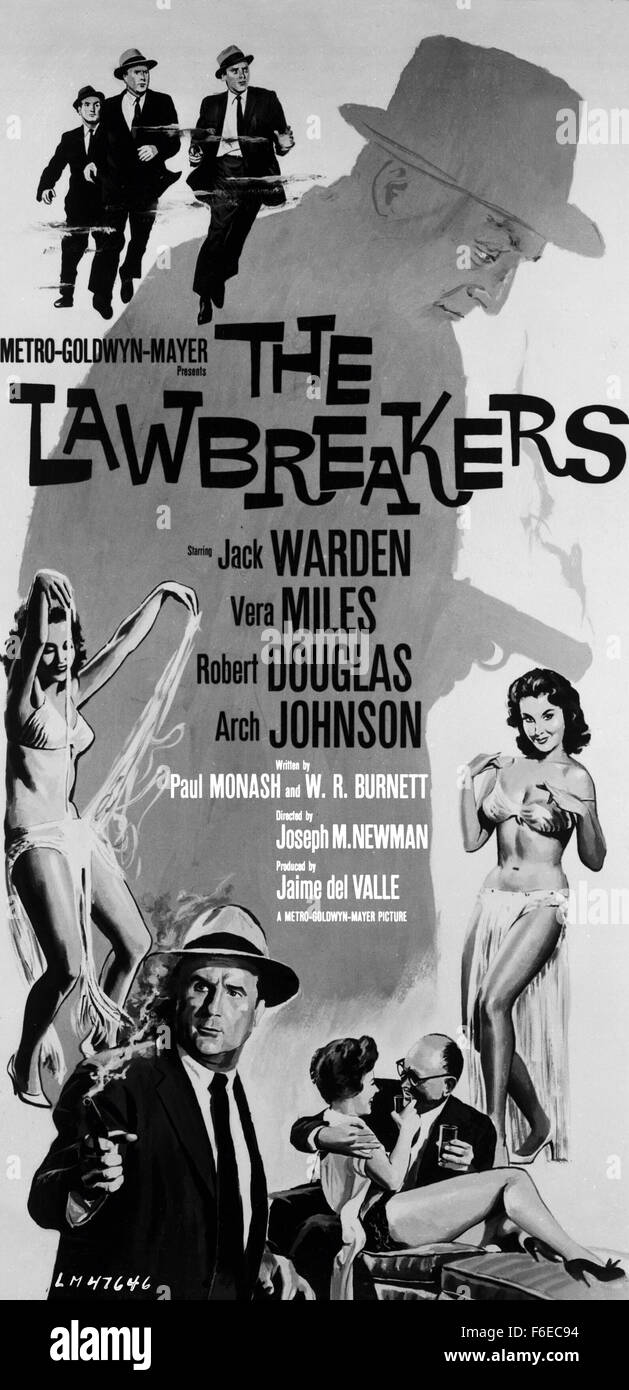 DATE DE SORTIE : 1960. Titre du film : les contrevenants. STUDIO : Metro-Goldwyn-Mayer (MGM). PLOT : . Sur la photo : VERA MILES comme Angela Walsh, ROBERT DOUGLAS Allen comme Bardeman, Jack Warden comme capitaine de police et ARCHE JOHNSON comme inspecteur en chef Gus. Honichek Banque D'Images