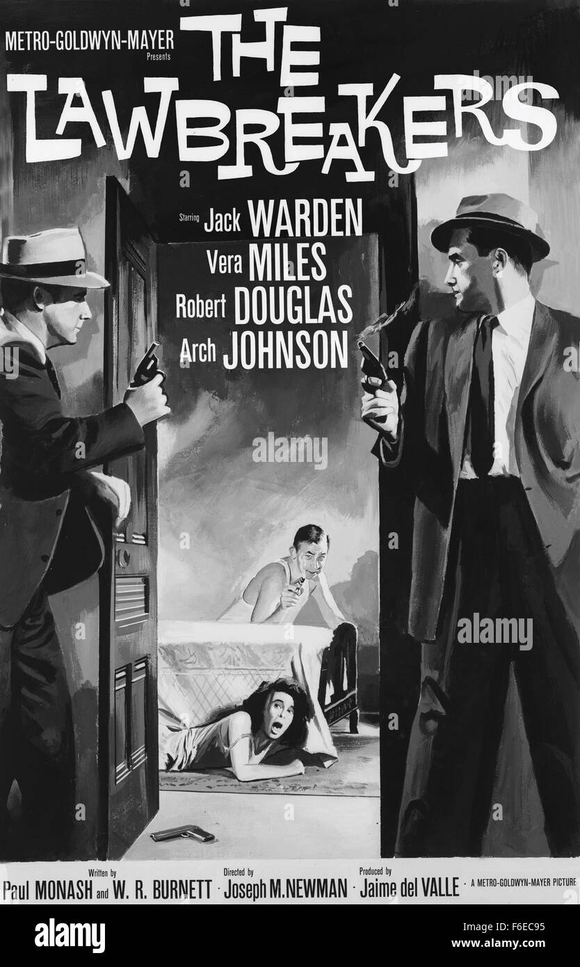 DATE DE SORTIE : 1960. Titre du film : les contrevenants. STUDIO : Metro-Goldwyn-Mayer (MGM). PLOT : . Sur la photo : VERA MILES comme Angela Walsh, ROBERT DOUGLAS Allen comme Bardeman, Jack Warden comme capitaine de police et ARCHE JOHNSON comme inspecteur en chef Gus. Honichek Banque D'Images