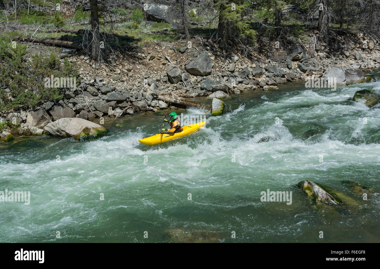 New York, Custer Comté, rivière à saumons, la kayakiste Banque D'Images
