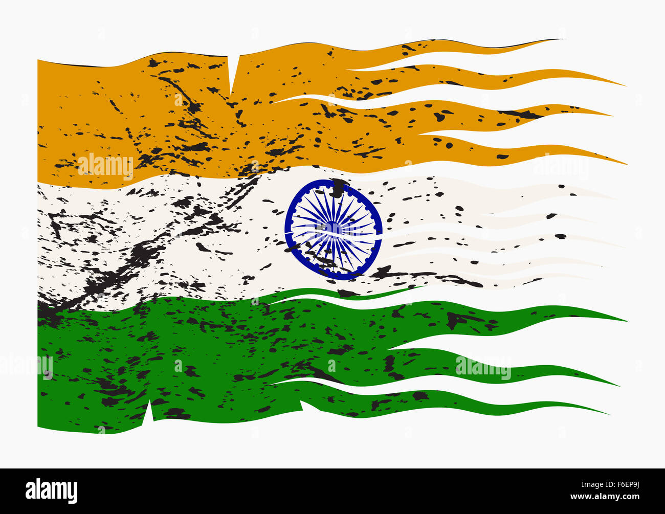 Un drapeau de l'Inde ondulées conception grunge isolé sur fond blanc Banque D'Images