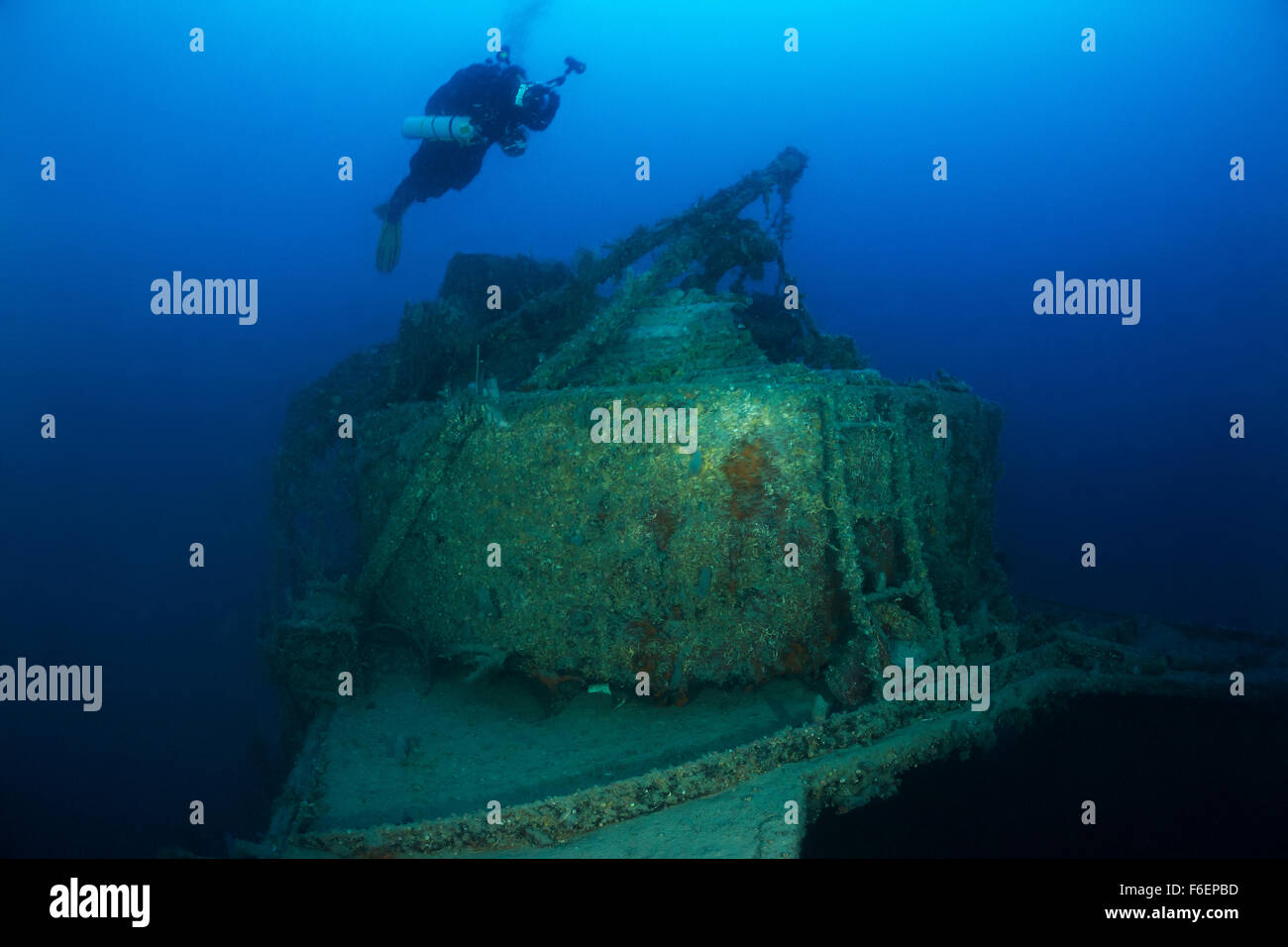 Allemand WW-II épave voile F-433 à 85 m de profondeur, Rab, Croatie Banque D'Images