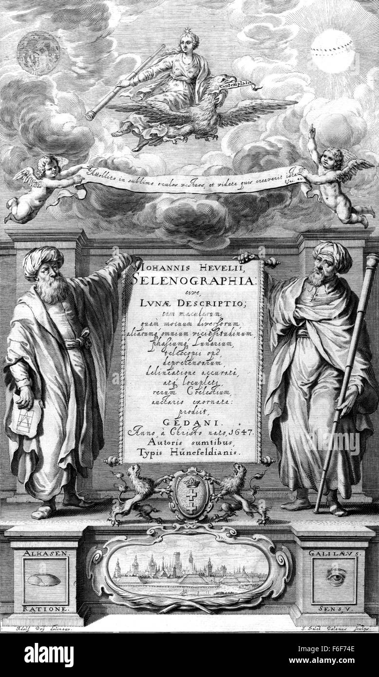 JOHANNES HEVELIUS (1611-1687) Homme politique et astronome lituano-polonaise. Page de titre de son Selenographia (une description de la Lune) publié en 1647. Banque D'Images