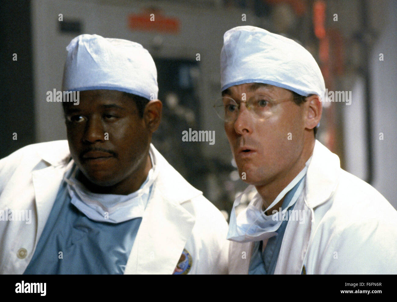 DATE DE SORTIE : Mars 13, 1992. Titre du film : l'article 99. STUDIO : Orion Pictures. Résumé : Un groupe de médecins dans un hôpital des anciens combattants doivent faire face à leur situation désespérée : trop de patients et pas assez de lits. La principale cause de leurs problèmes est de rigueur bureaucratique par les administrateurs de l'hôpital. Les médecins sont déterminés à donner le meilleur service qu'ils peuvent, même si cela signifie qu'en défiant les ordres de la direction et d'effectuer des opérations non autorisées. Sur la photo : Forest Whitaker, comme le Dr Sid Handleman. Banque D'Images
