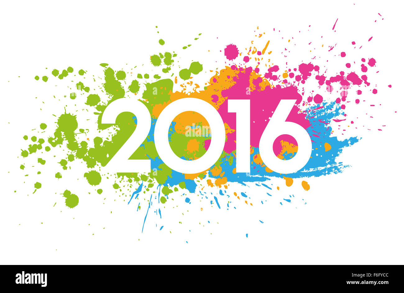 Nouvelle Année 2016 date de taches de peinture aux couleurs vives isolated on white Banque D'Images
