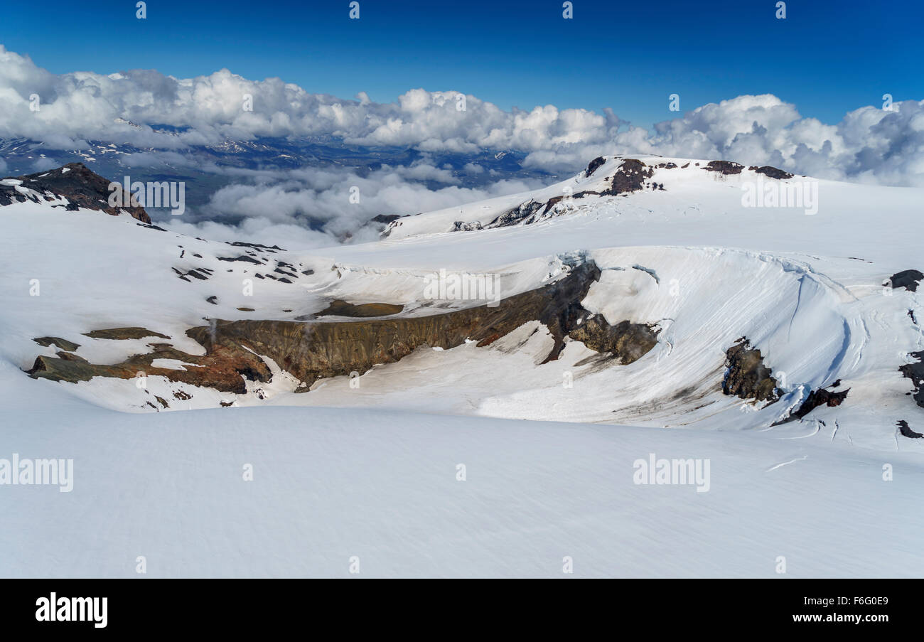 Glacier Gigjokull, volcan Eyjafjallajokull est sous la neige, de l'Islande Banque D'Images
