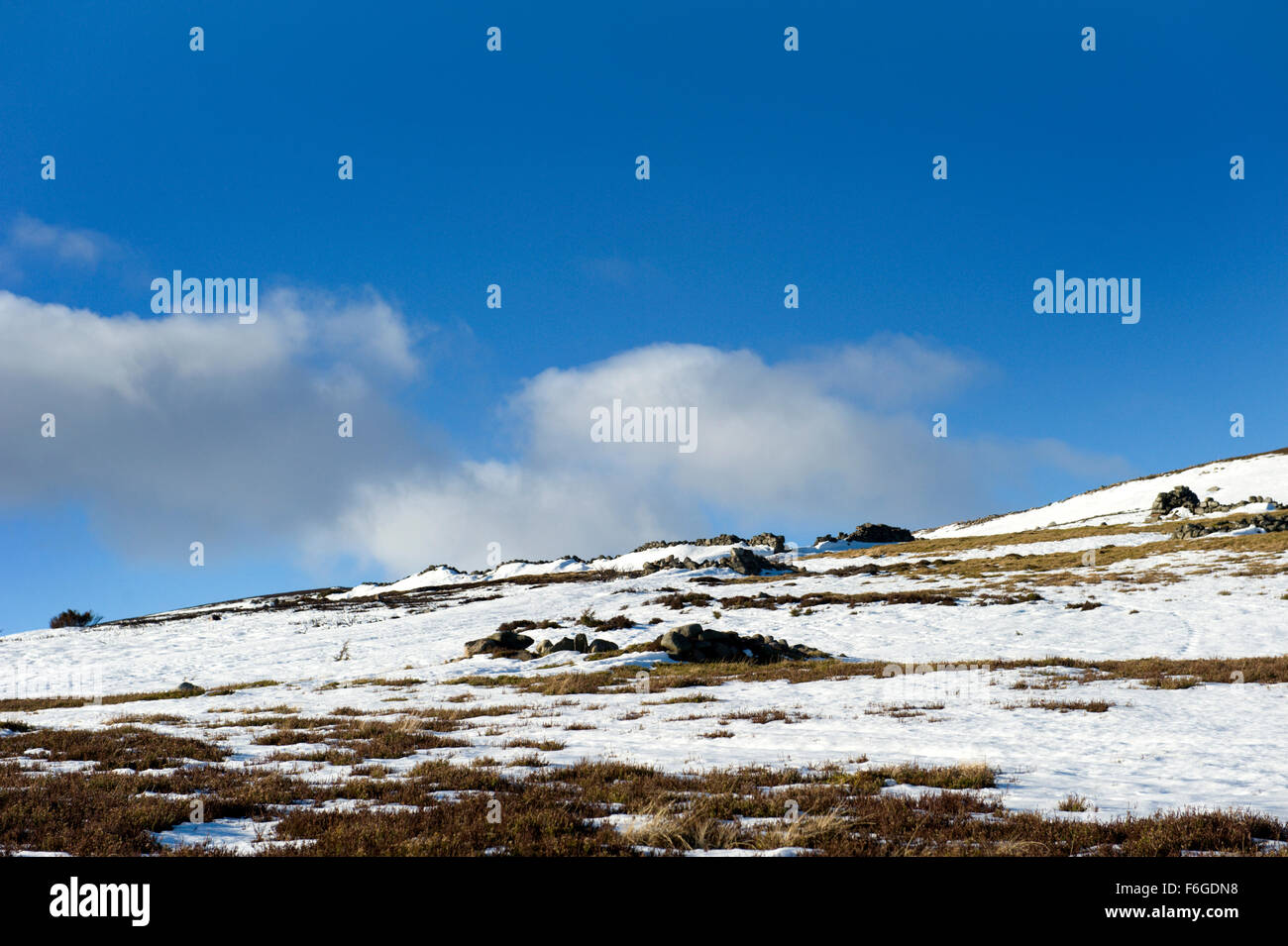 À la montée au-dessus de coulachan brûler dans glen gairn défini dans un joli ciel bleu avec des nuages vaporeux sur un hivers jour parfait Banque D'Images