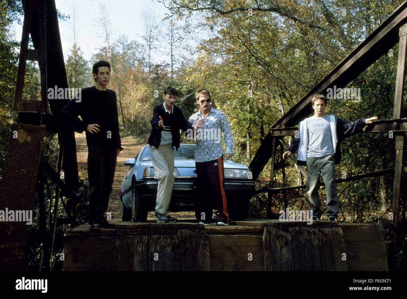 11 mai 2000, Athens, GA, USA, PAULO COSTANZO, DJ QUALLS, SEANN WILLIAM SCOTT et Breckin Meyer star comme Rubin Carver, Kyle Edwards, E.L. et Josh Parker dans la comédie 'Road Trip' réalisé par Todd Phillips. Banque D'Images