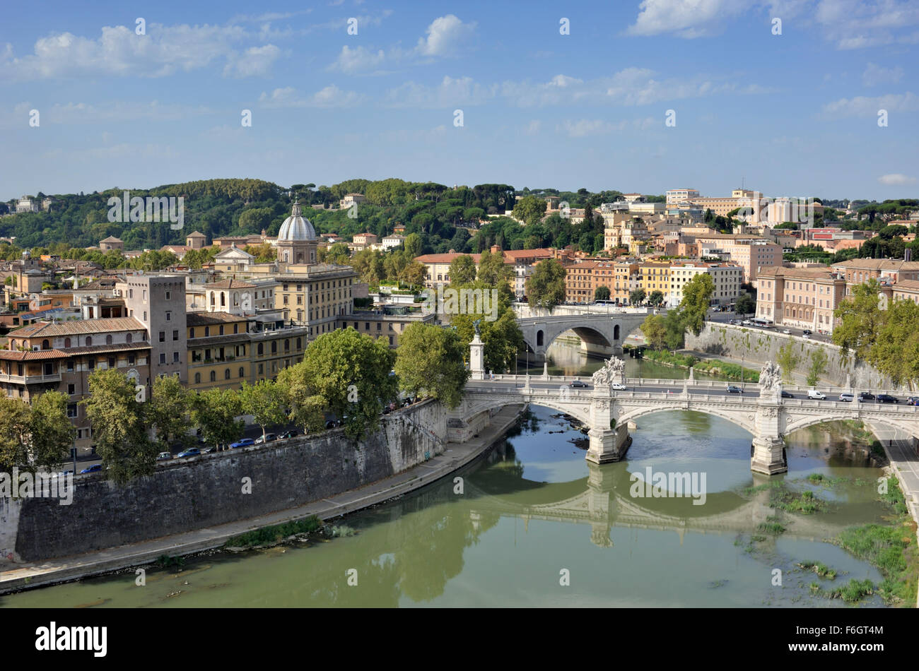 Italie, Rome, Tibre, Ponte Vittorio Emanuele II pont vu du Castel Sant'Angelo Banque D'Images