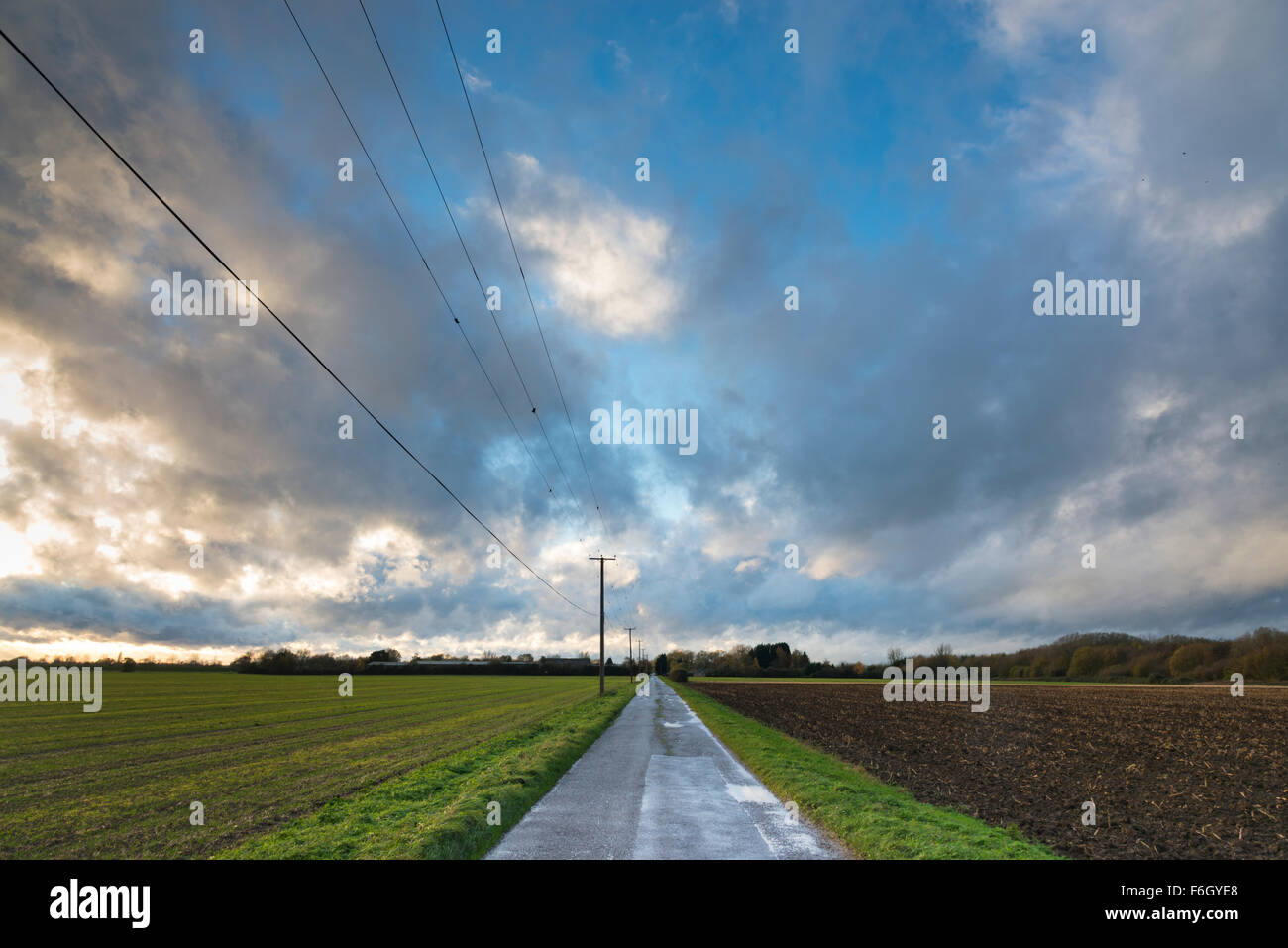 Cambridgeshire Fens, UK. 17 novembre 2015. Barney tempête remplit le ciel grand ouvert du Cambridgeshire Fens à plus, au Royaume-Uni. Comme le système météo est arrivé dans l'East Anglia nuages déplacé rapidement à travers le ciel et le vent a commencé à monter dans le paysage ouvert. Le vent est due à ramasser au cours de ce soir et au cours de la nuit que la tempête continue de se déplacer vers l'est au Royaume-Uni. Julian crédit Eales/Alamy Live News Banque D'Images