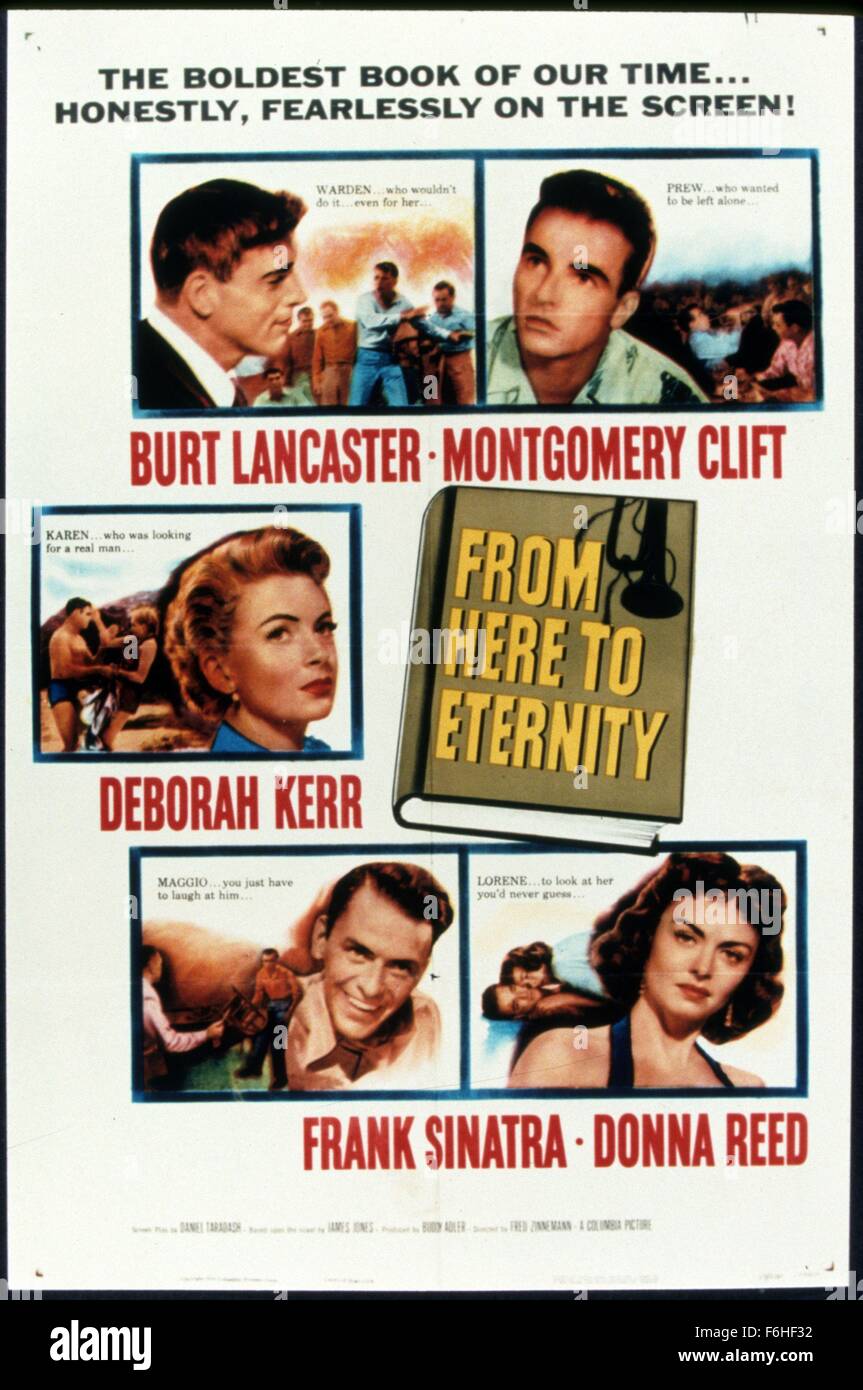 1953, le titre du film : À PARTIR D'ici à l'éternité, Directeur : FRED ZINNEMAN, Studio : COLUMBIA, Photo : 1953, AWARDS - Académie, Meilleure Photo, MEILLEUR ACTEUR DE SOUTIEN, Montgomery CLIFT, drame, Hawaii, l'AMOUR (Romance), la GUERRE ET LA VIE MILITAIRE, OSCAR AFFICHES, romance, Frank Sinatra, guerre, FRED ZINNEMAN, OSCAR (FILM). (Crédit Image : SNAP) Banque D'Images