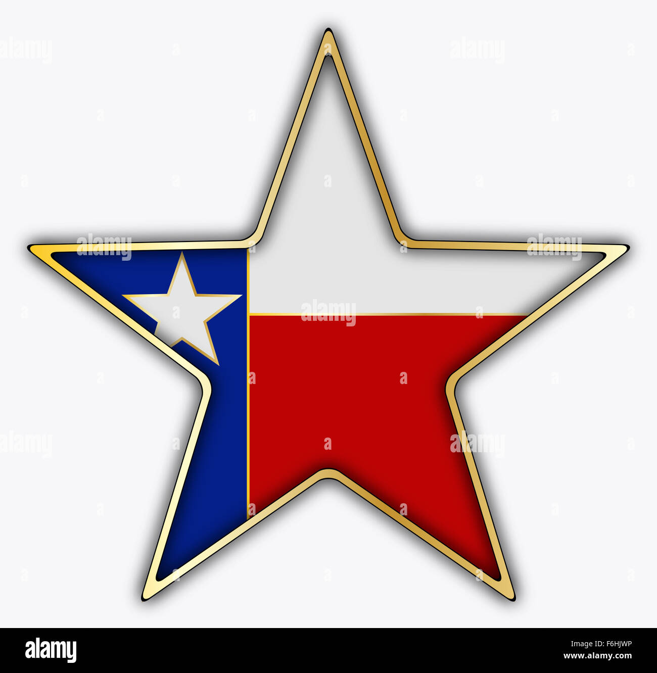 Un dessin du drapeau du Texas à l'intérieur d'une étoile d'or isolé sur fond blanc Banque D'Images