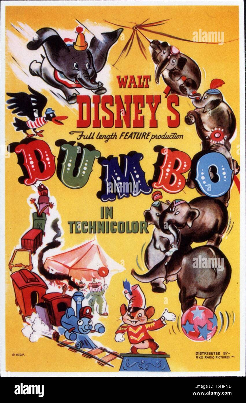 1941, le titre du film : DUMBO, Directeur : BEN SHARPSTEEN, Studio : disney, Photo : BEN SHARPSTEEN, Caricature, illustration, DUMBO, cirque, art de l'affiche, l'animation, disney ANIMATION. (Crédit Image : SNAP) Banque D'Images
