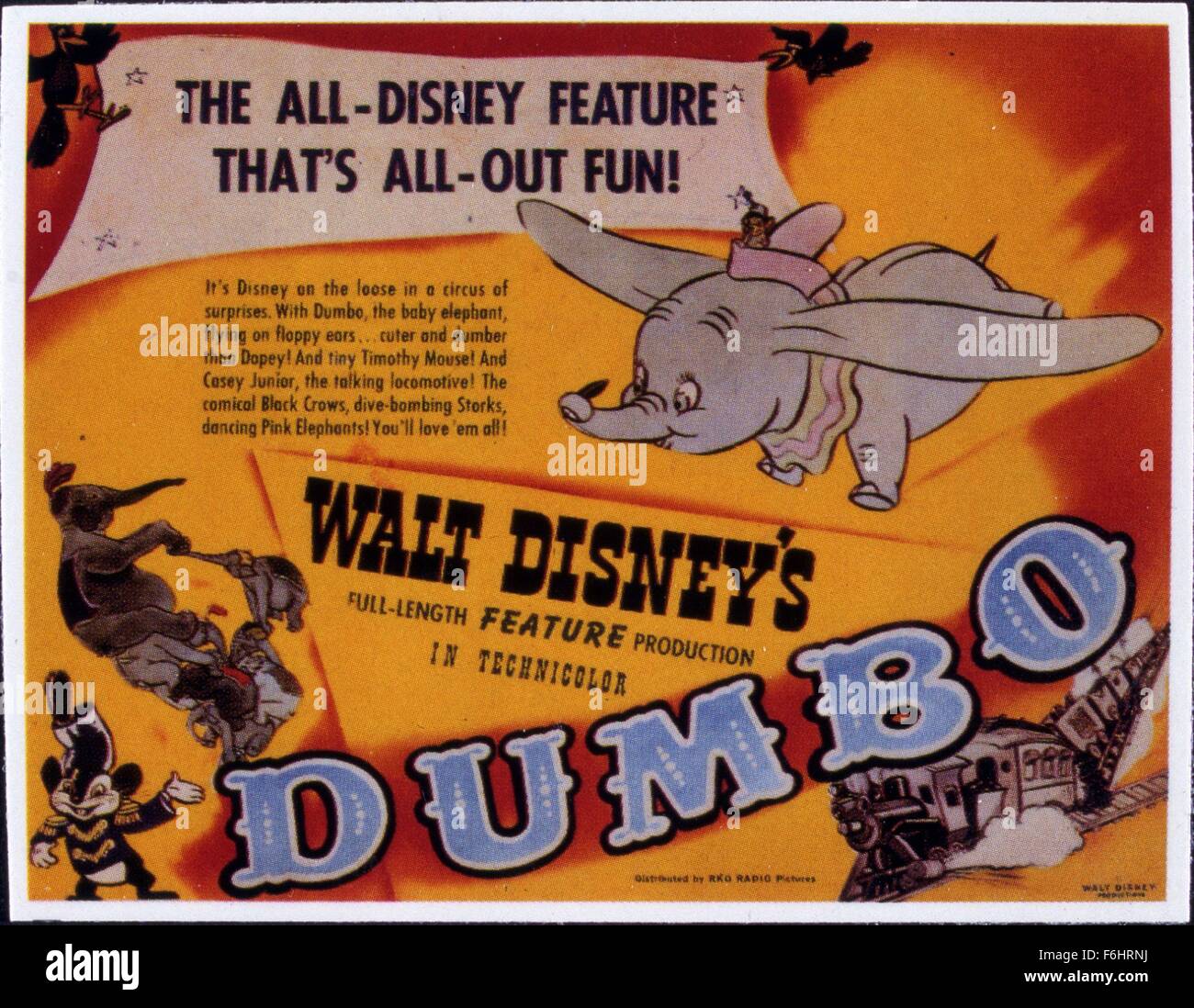 1941, le titre du film : DUMBO, Directeur : BEN SHARPSTEEN, Studio : disney, présenté : éléphant, 1941, cirque, art de l'affiche, illustration, Dessin animé, animation. (Crédit Image : SNAP) Banque D'Images