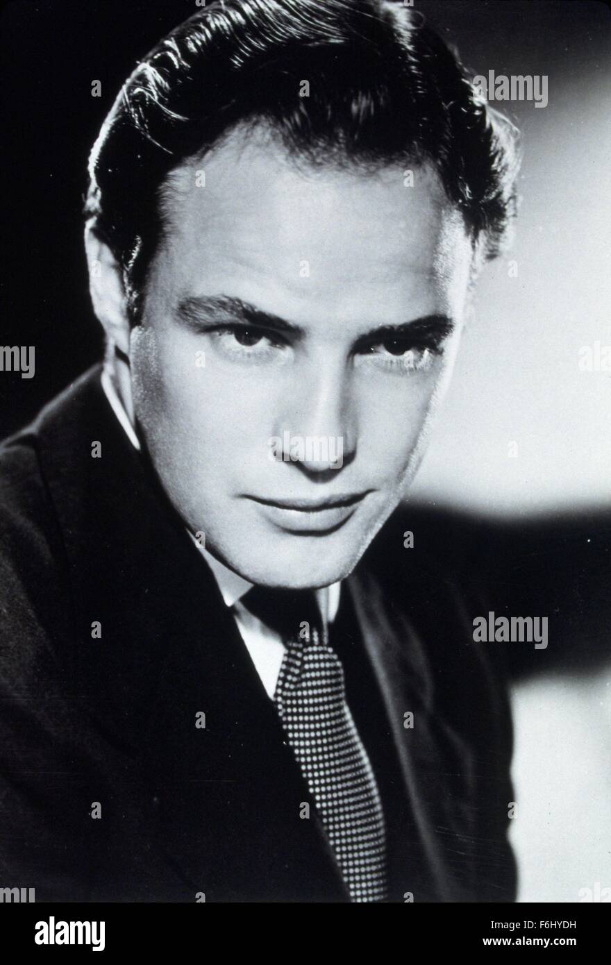 Jul 02, 2004 ; Hollywood, Californie, USA ; (PHOTO) acteur légendaire Marlon Brando est décédé à l'âge de 80 ans de causes inconnues à Los Angeles. Sa longue carrière d'inclus les films tels que "Un tramway nommé désir", "Apocalypse Now", l'X-rated "Dernier tango à Paris" et son fameux 'Le Parrain." Photo : 1950, Titre du film : LES HOMMES, Directeur : Fred Zinnemann, Photo : Marlon Brando, cheveux - MARÉE NOIRE, costume, MOODY, portrait, studio, débonnaire, forte. Banque D'Images