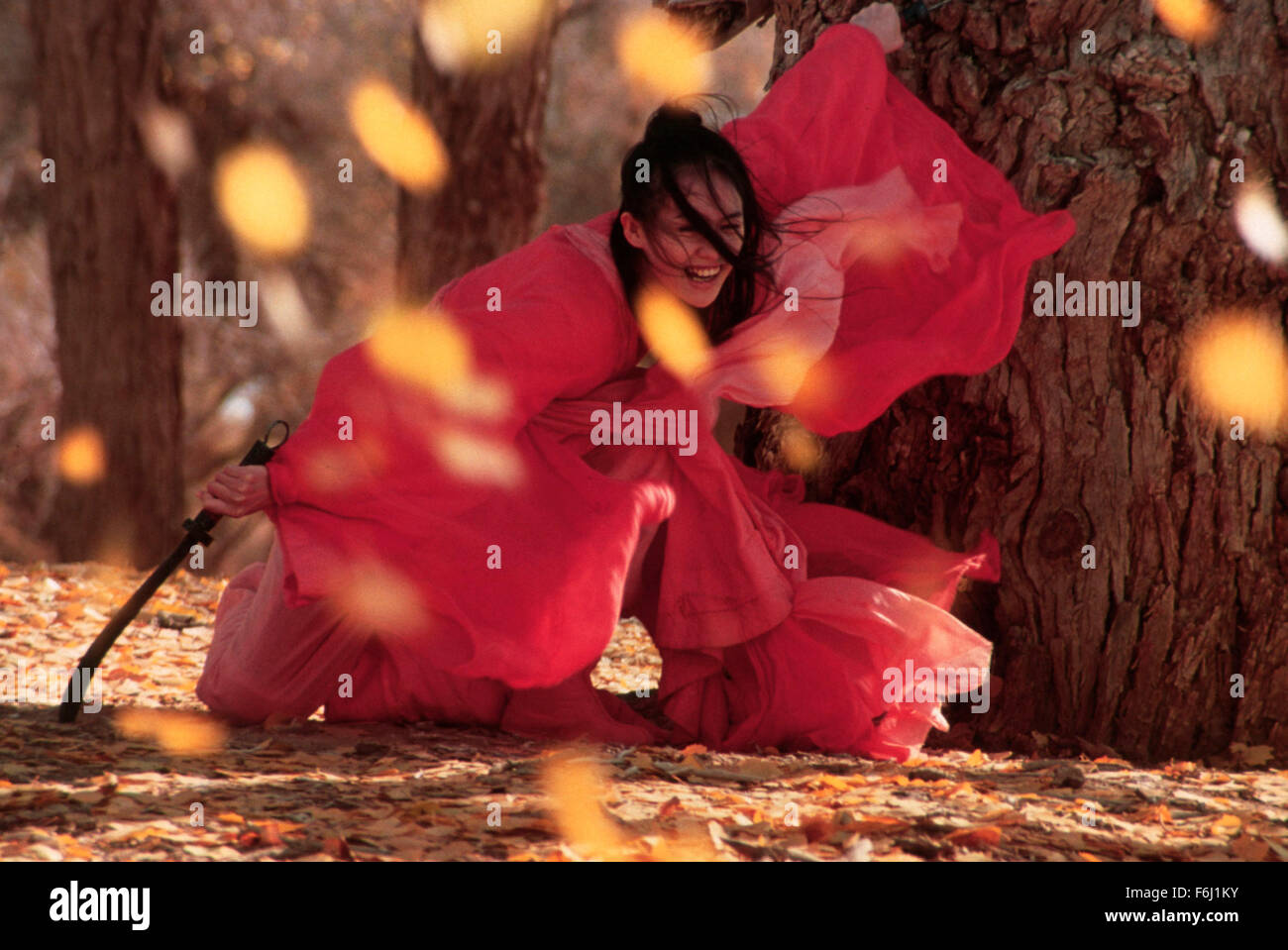 DATE DE SORTIE : 24 octobre 2002. Titre du film : Hero (Ying xiong). STUDIO : Beijing New Picture Film Co.. Résumé : Une série de Rashomon-comme la forme représente l'histoire de flashback d'un homme défait trois assassins qui ont cherché à tuer le plus puissant seigneur en Chine unifiée. Photo : Zhang Ziyi stars comme lune. Banque D'Images