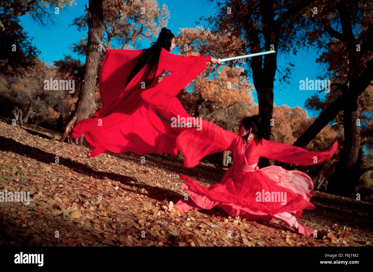 DATE DE SORTIE : 24 octobre 2002. Titre du film : Hero (Ying xiong). STUDIO : Beijing New Picture Film Co.. Résumé : Une série de Rashomon-comme la forme représente l'histoire de flashback d'un homme défait trois assassins qui ont cherché à tuer le plus puissant seigneur en Chine unifiée. Photo : Zhang Ziyi stars comme lune. Banque D'Images