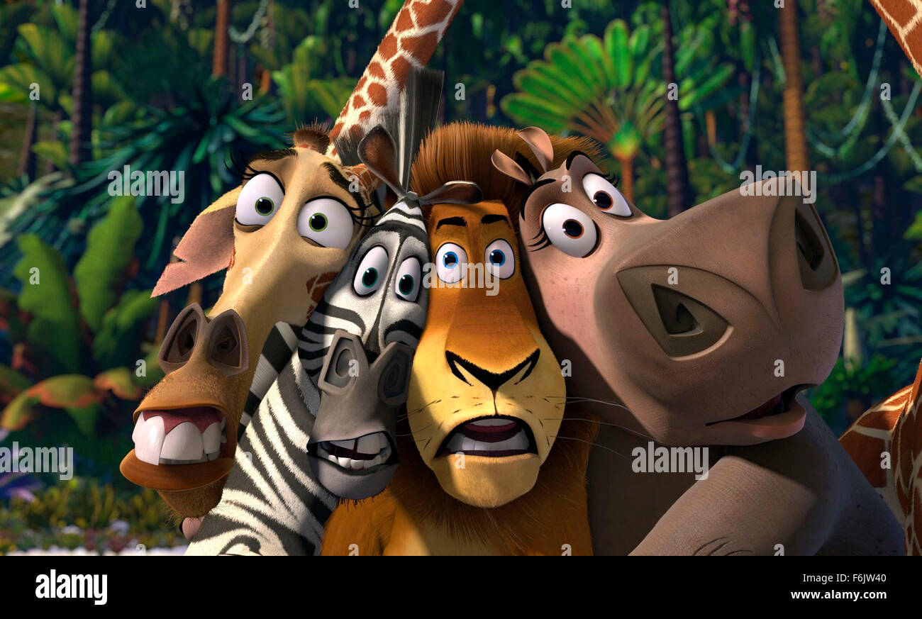 DATE DE SORTIE : Mai 27, 2005. Titre du film : Madagascar. STUDIO : DreamWorks SKG. Résumé : Au New York's Central Park Zoo, un lion, un zèbre, une girafe et un hippopotame sont meilleurs amis et stars du show. Mais si l'un des animaux est absent de leur cage, les trois autres se libérer pour le chercher, et qui se retrouvent réunis ... sur un navire en route vers l'Afrique. Lorsque leur navire est détourné, cependant, les amis, qui ont tous été élevés en captivité, apprendre de première main ce que la vie peut être comme à l'état sauvage. Sur la photo : DAVID SCHWIMMER, CHRIS ROCK, Ben Stiller et Jada Pinkett Smith comme les voix de M Banque D'Images