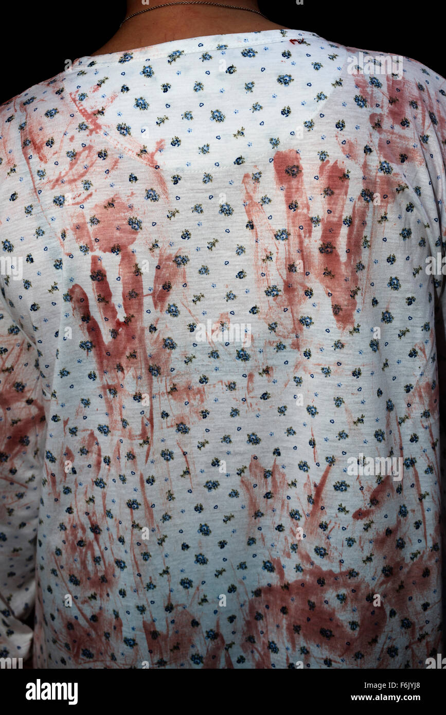 Empreintes sanglantes sur l'habillement Banque D'Images