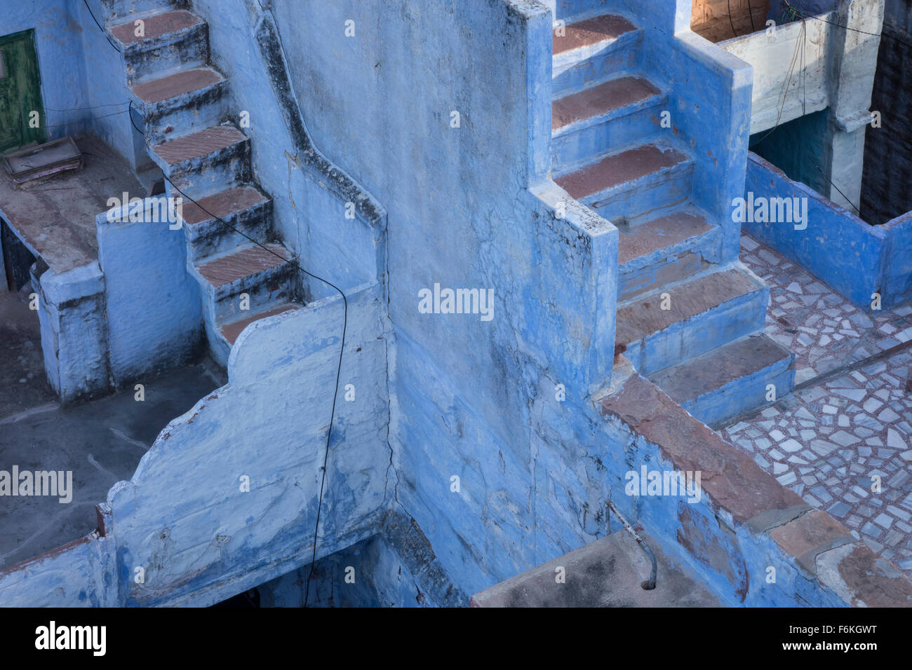 L'escalier bleu dans la ville bleue. Jodhpur, Inde. Banque D'Images