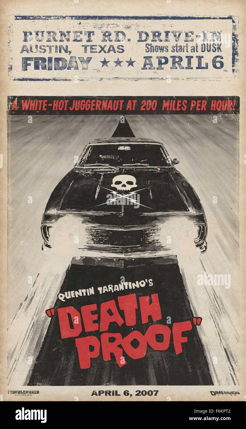 DATE DE SORTIE : 6 avril 2007. Titre du film : Grindhouse. STUDIO : Dimension Films/La Weinstein Company. Résumé : Deux longs films d'horreur Écrit par Quentin Tarantino & Robert Rodriguez mis ensemble comme un film de deux fonctionnalités. Y compris de fausses bandes-annonces dans entre les deux films. Sur la photo : Affiche de film. Banque D'Images