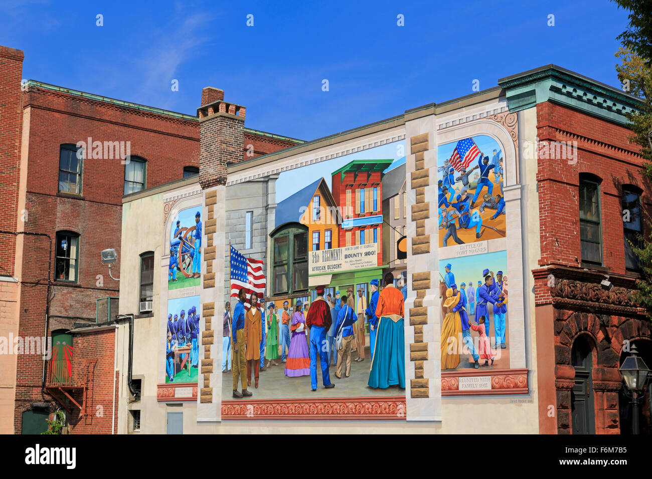 Peinture murale par Jared Bader, William Street, New Bedford, Massachusetts, USA Banque D'Images