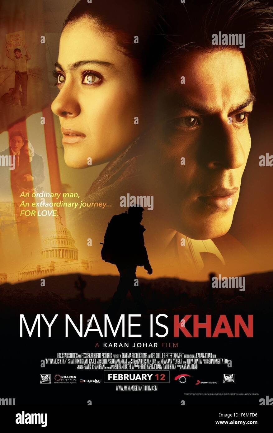 DATE DE SORTIE : 12 février 2010 TITRE DE LA VIDÉO : Mon nom est Khan STUDIO : Dharma Productions Réalisateur : Karan Johar PLOT : Un Indien musulman avec le syndrome d'Asperger est un défi de parler au président au sérieux, et se lance dans une traversée du pays. Sur la photo : affiche de film (image Crédit : c Dharma Productions/photos) Banque D'Images