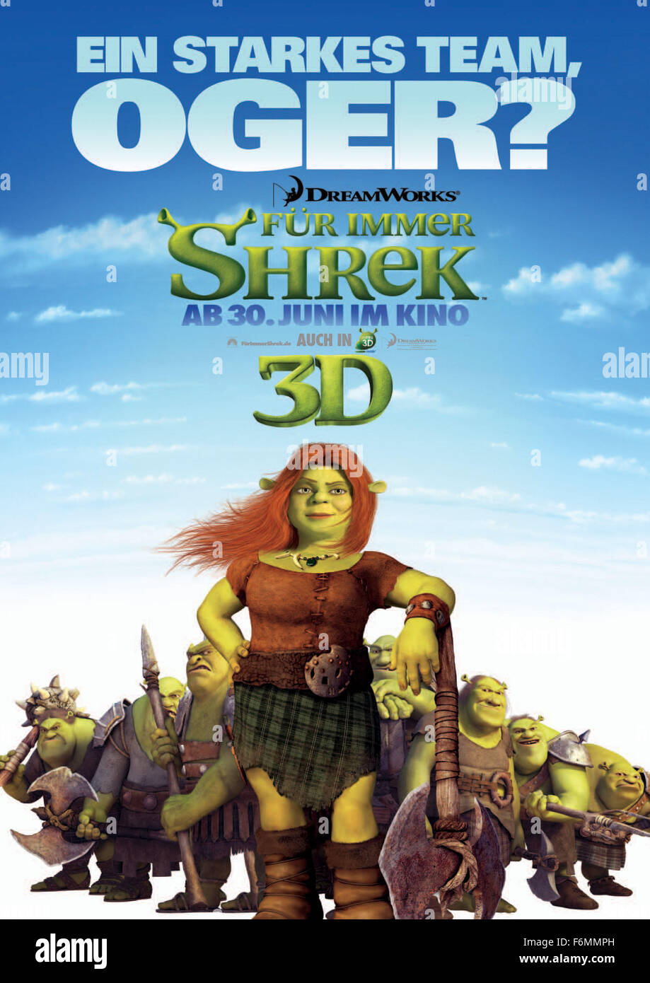 DATE DE SORTIE : Mai 21, 2010. Titre du film : Shrek 4. STUDIO : DreamWorks Animation. Synthèse : l'ennui et pactes avec Shrek domestiqué deal-bouilloire Rumpelstilzchen de revenir à se sentir comme un vrai ogre encore, mais quand il n'est dupe et envoyé à une version tordue de loin loin -- où Rumpelstilzchen est roi, les ogres sont chassés, et lui et Fiona ne se sont jamais rencontrés -- il entreprend de restaurer son monde et reconquérir son amour vrai. Sur la photo : . Banque D'Images